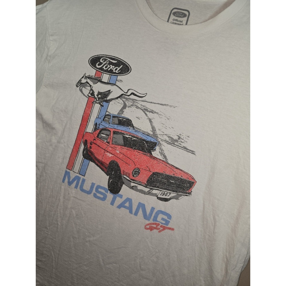 Ford Official Mens‎ T Shirt Large Mustang GT Graphic White Vintage Style